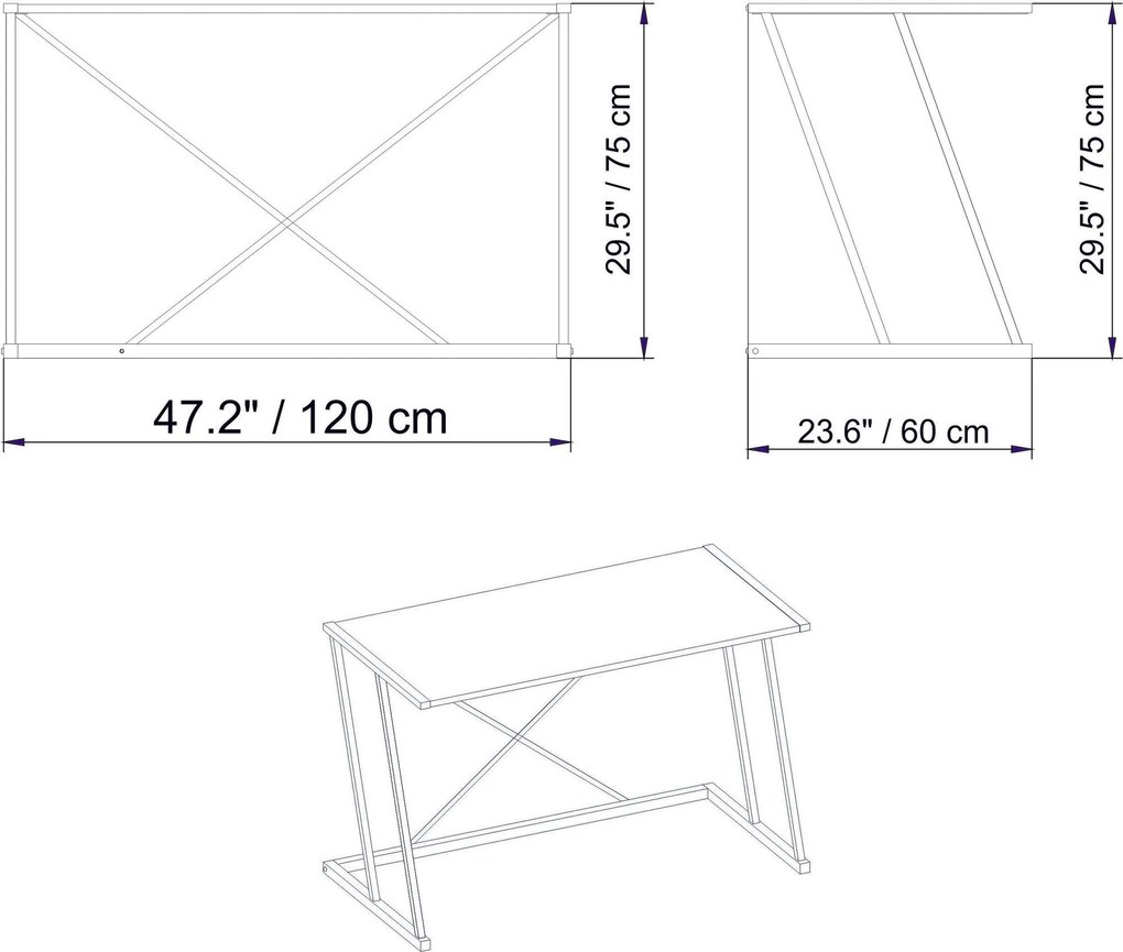 Secretária de Estudo Anemon – Branca e Dourada – 120x75x60 cm