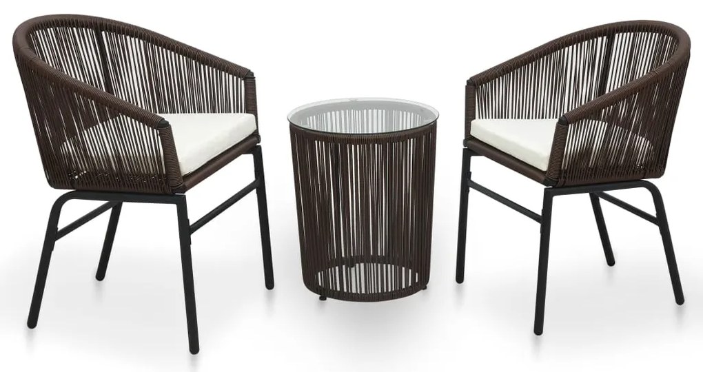 3 pcs conjunto de bistrô com almofadões vime PE castanho