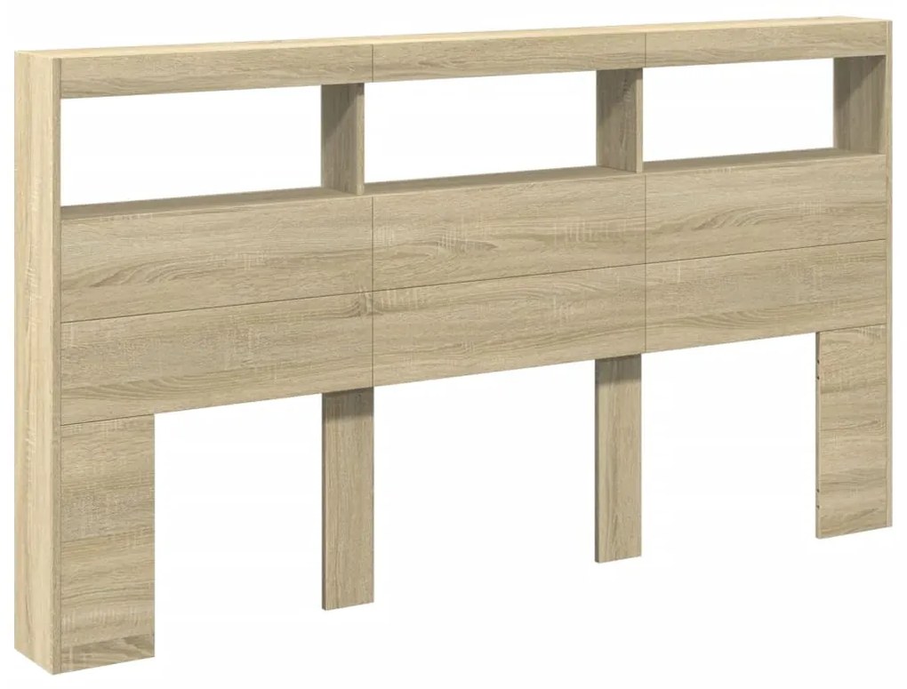 Armário de cabeceira c/ luzes LED 180x17x102 cm carvalho sonoma