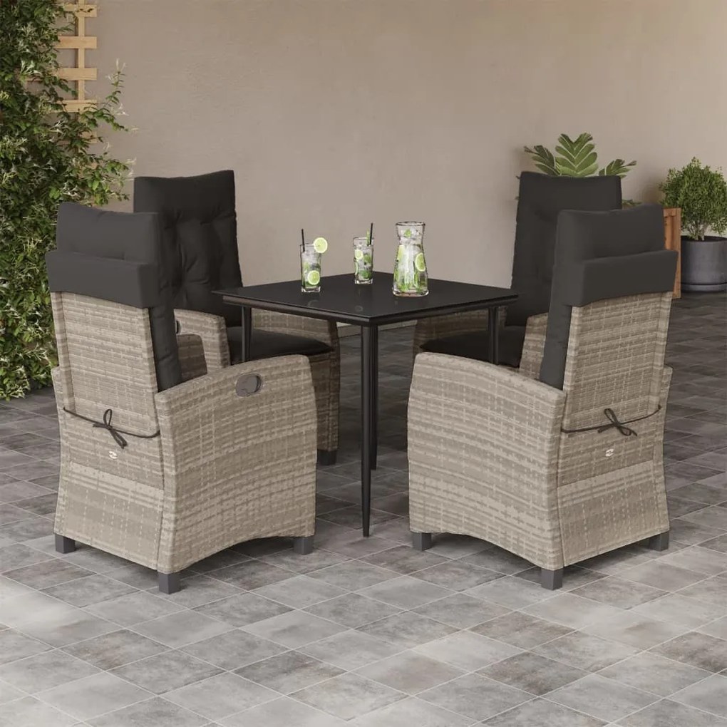 5 pcs conjunto de jantar p/ jardim c/ almofadões cinzento claro