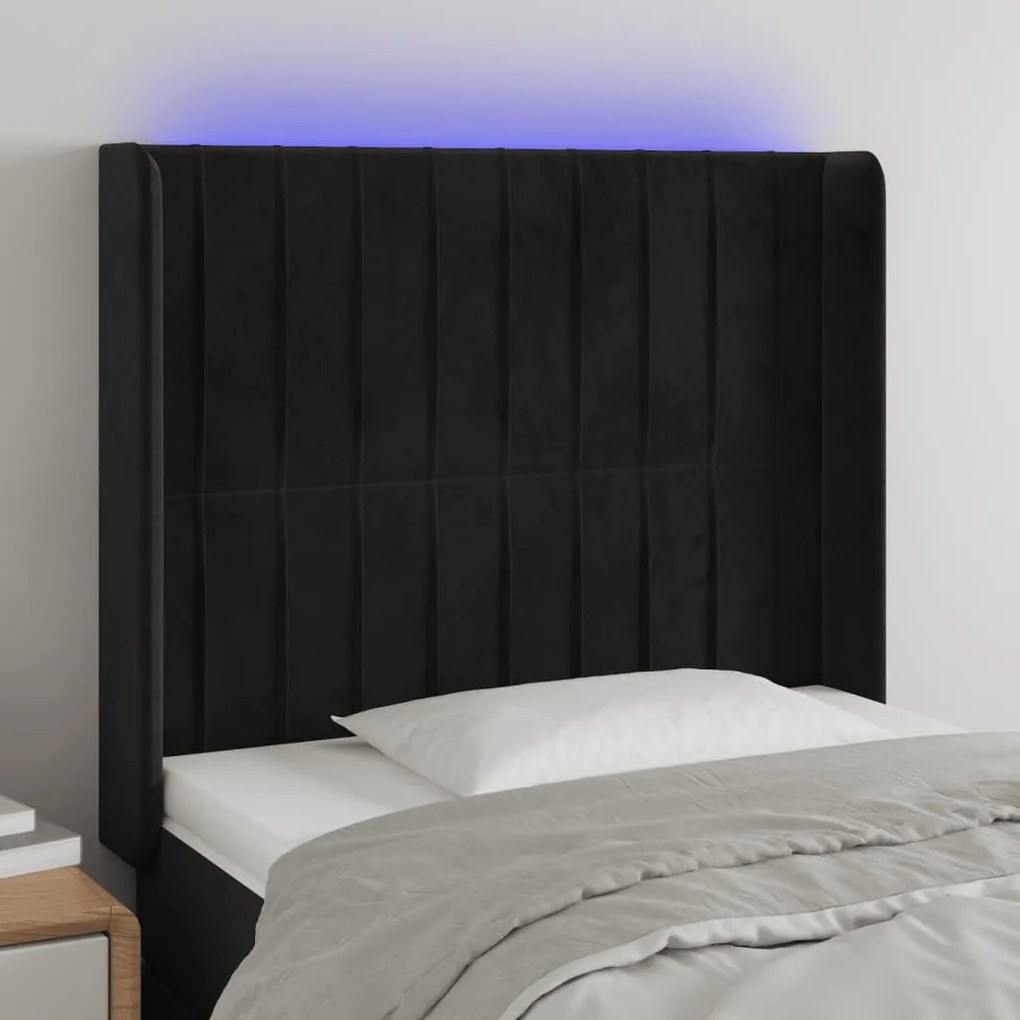 3124318 vidaXL Cabeceira de cama c/ luzes LED veludo 83x16x118/128 cm preto