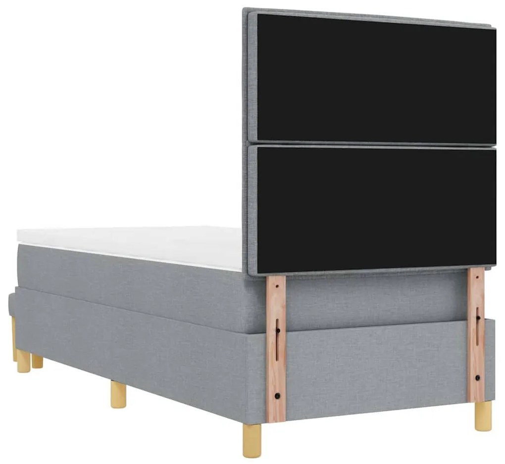 Cama Box Spring com Colchão &amp; Banco Cinza Claro 90x190 cm Tecido
