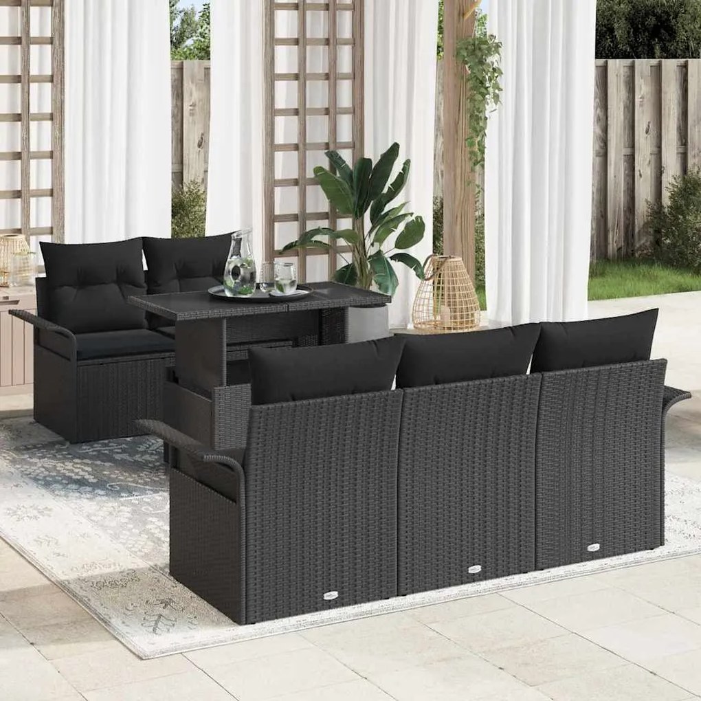 vidaXL Conjunto de Sofá de Jardim 6 pcs Preto Rattan de Polipropileno