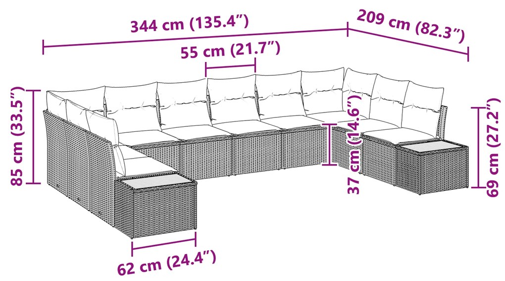 Conjunto de Sofás de Jardim com Almofadas Preto Vime Sintético Acácia