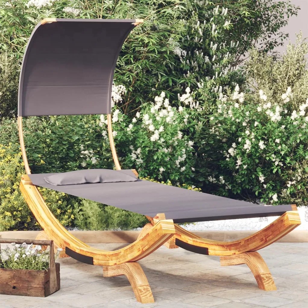 vidaXL Espreguiçadeira c/ toldo 100x200x126cm madeira curva antracite