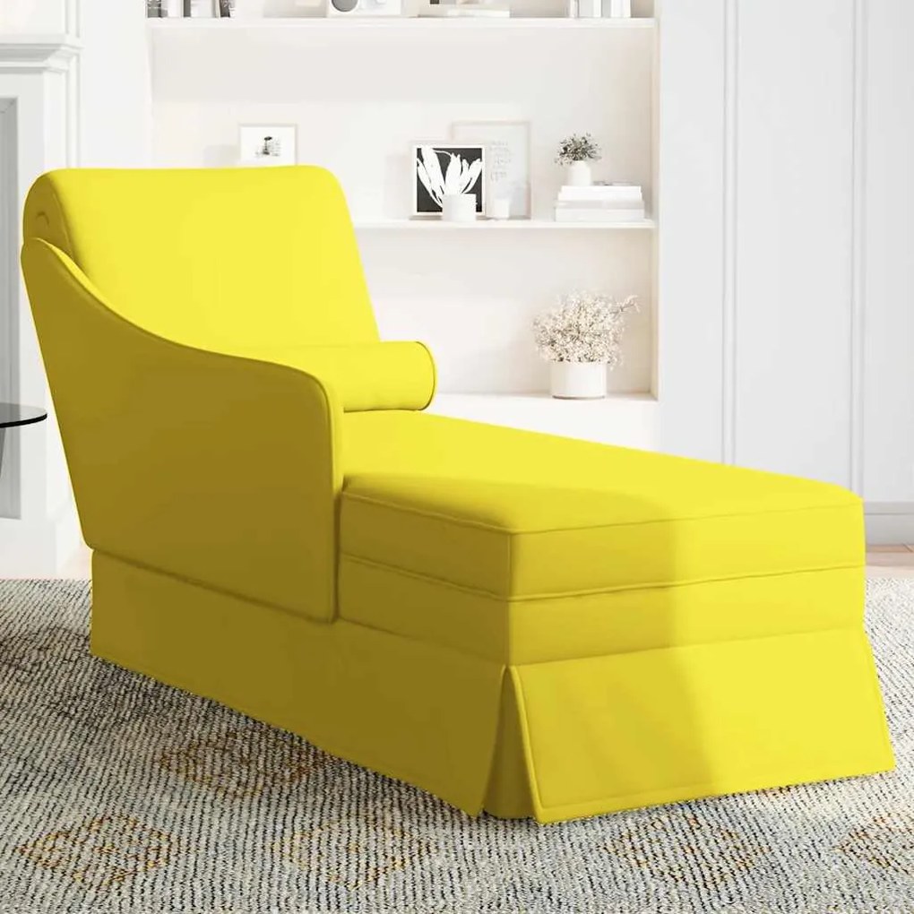 Chaise-longue com almofada e apoio braço direito veludo amarelo