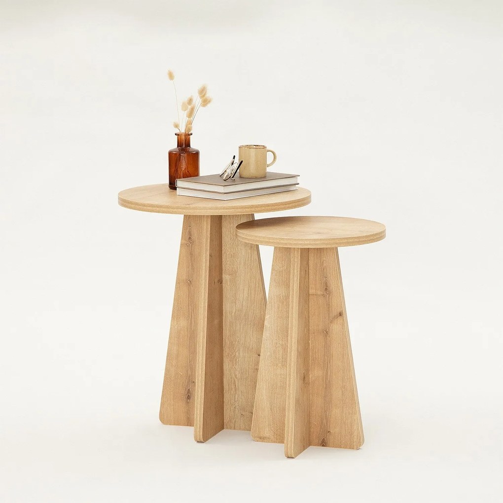 Conjunto de Mesas Mushroom – Carvalho Safira – 40x50x40 cm & 30x45x30