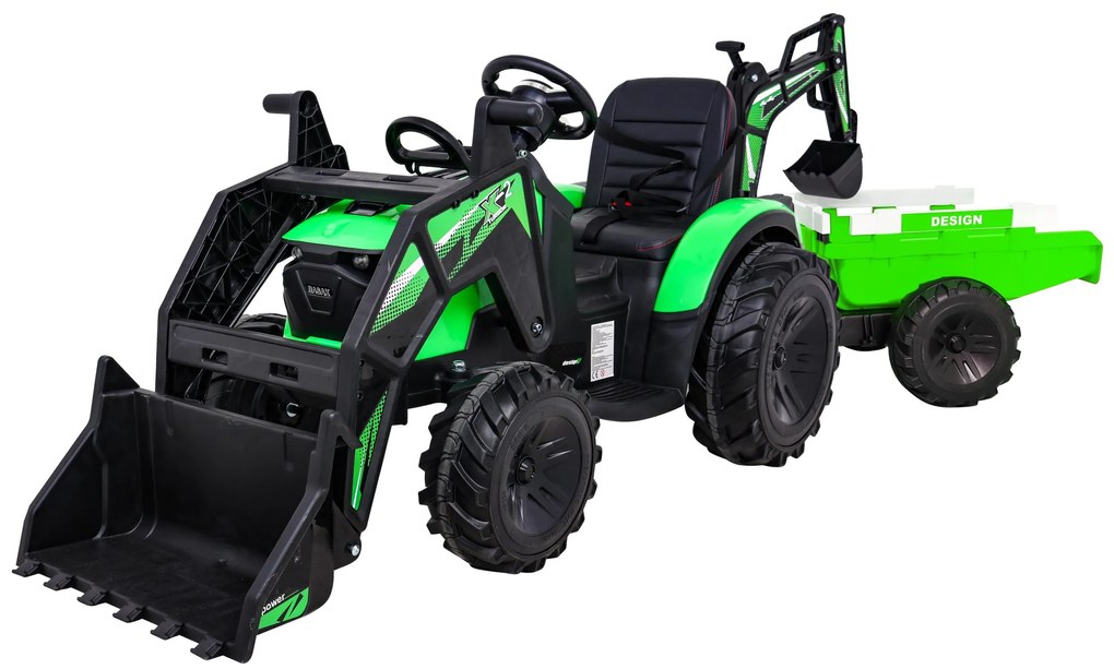 Trator elétrico para Crianças 12V 4x4 720-T Com Reboque Rodas EVA, Assento de couro Verde