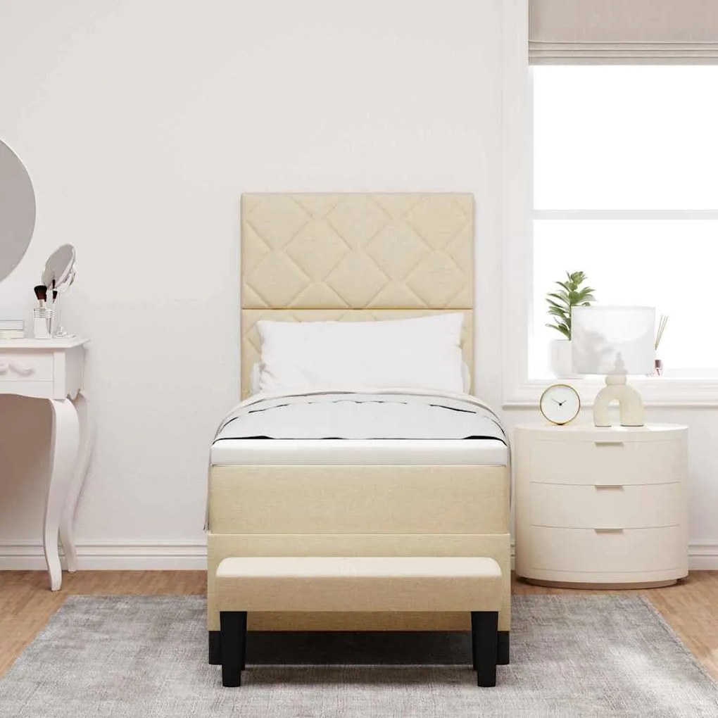 Cama Box Spring com Colchão e Banco Creme 80x200 cm Tecido