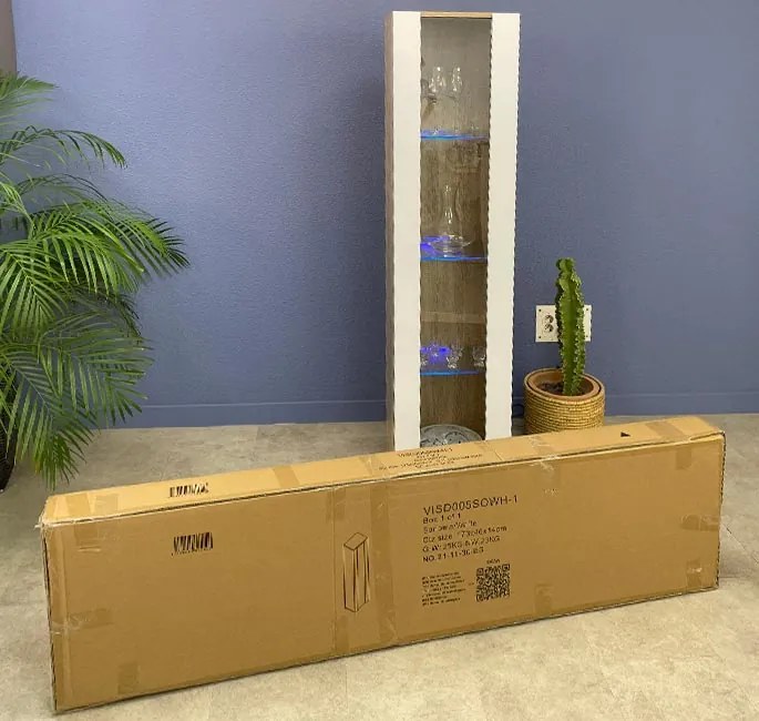 Vitrine Alta Bilbao – 40x167 cm – Preto e Branco com LED Azul