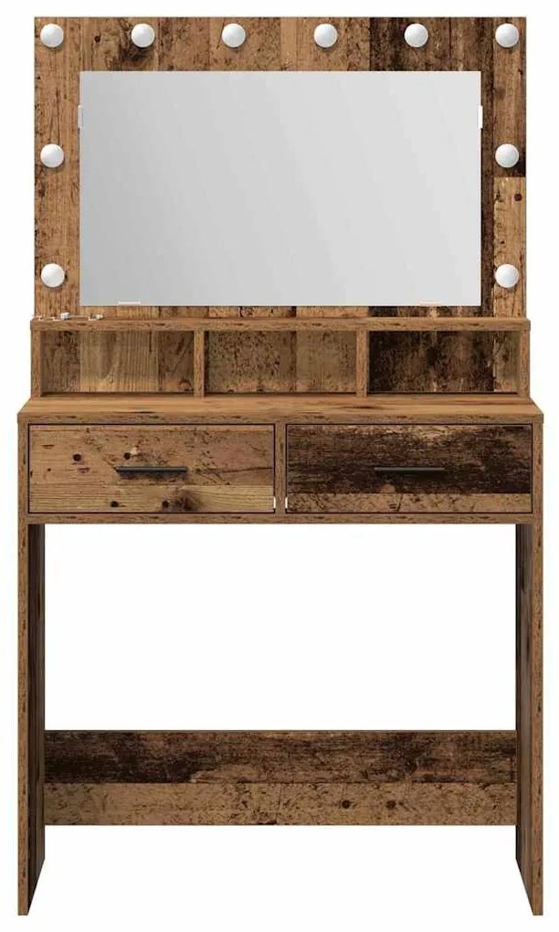 Mesa de Maquilhagem com Luzes LED em Madeira Antiga 79x41x135 cm