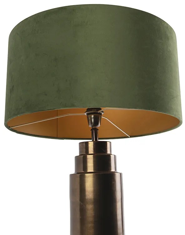 Candeeiro de mesa Art Deco bronze com abajur de veludo verde com dourado 50 cm - Bruut Art Deco