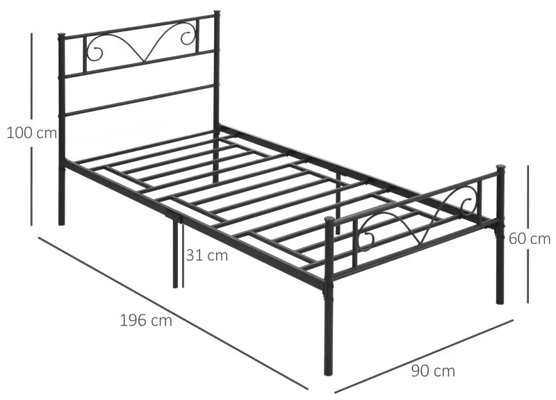 Estrutura de Cama Individual de Metal 31cm para Colchão 90x190cm com C