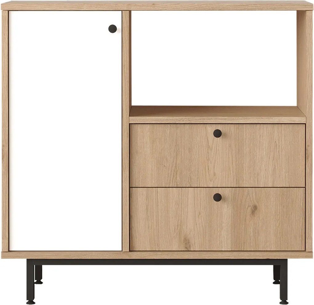 Aparador de cozinha "Toledo" - Carvalho e Branco - 88x85x35.5cm - Desi