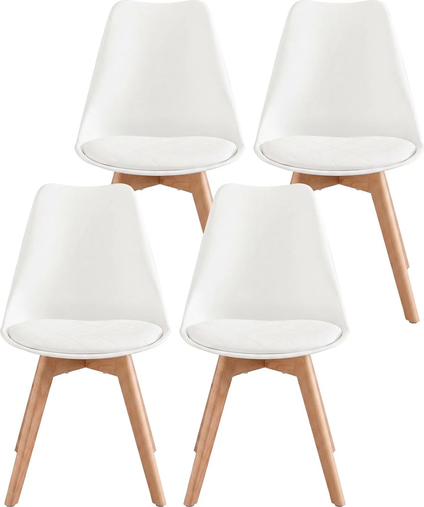 Conjunto de 4 cadeiras de sala de jantar (MESA NÃO INCLUIDA): cadeiras de cozinha estofadas assento em couro PU e madeira de faia, 46,5 x 57 x 79 cm,