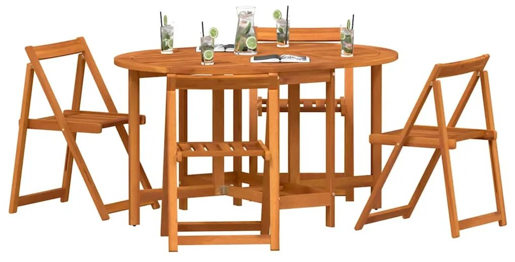 Conjunto de Jantar Butterfly de 5 Peças - Madeira Maciça de Acácia Dob