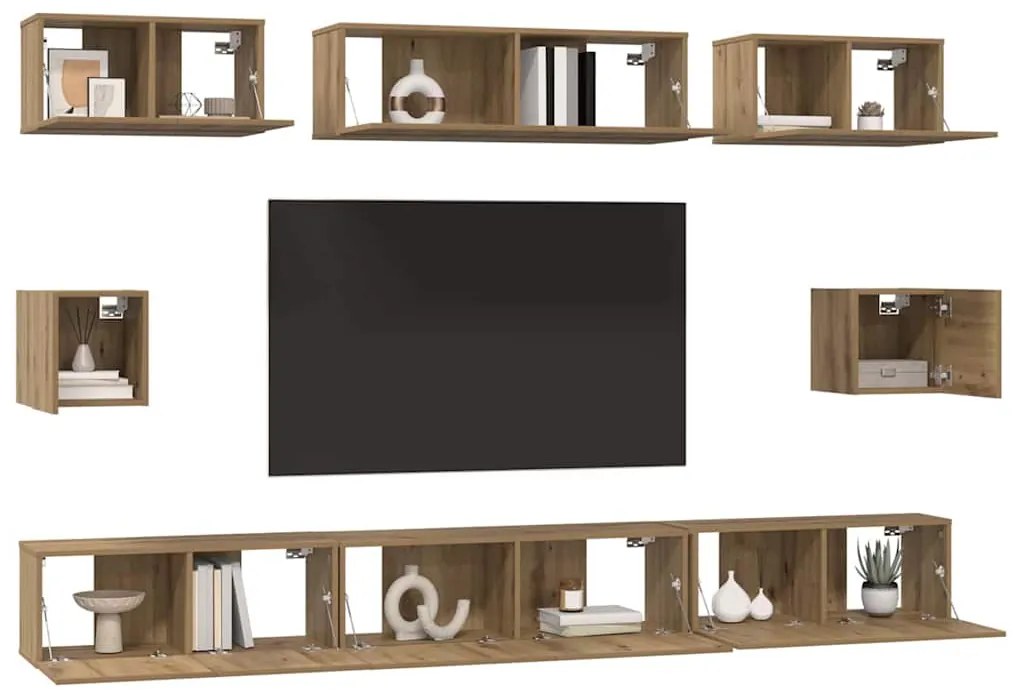 Conjunto de Estantes para TV 8 pcs carvalho artisiano