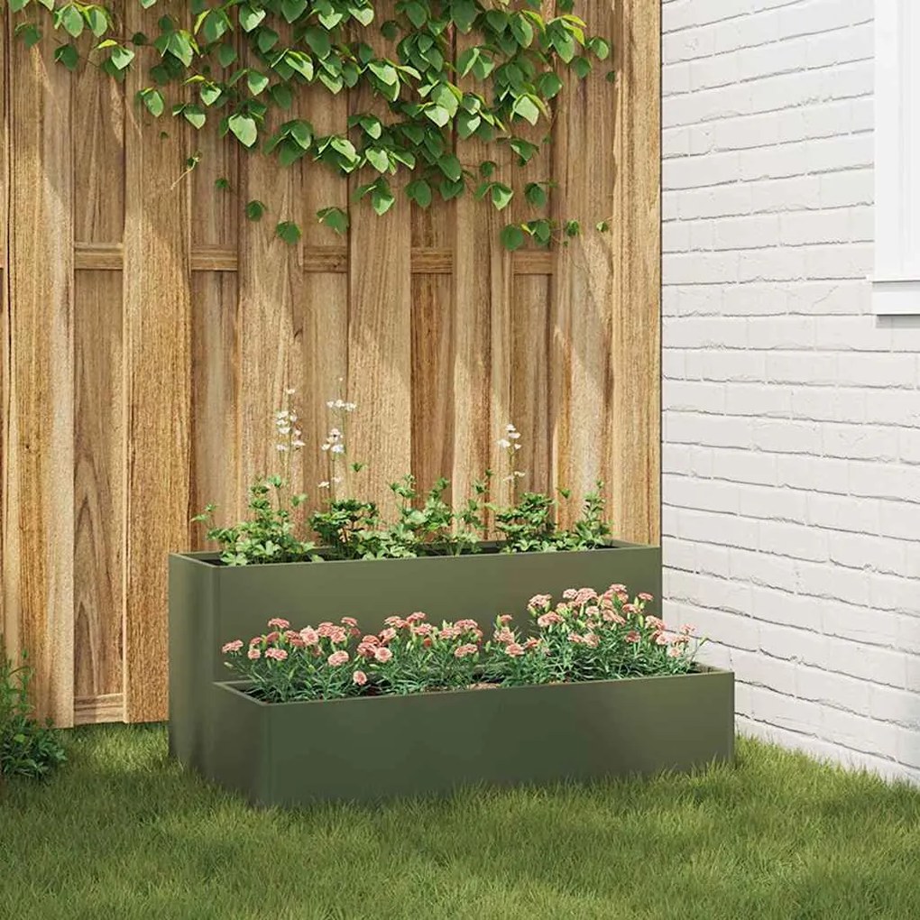 vidaXL Plantadeira 2-Andares 100x60x45 cm Verde-Azeitado Aço