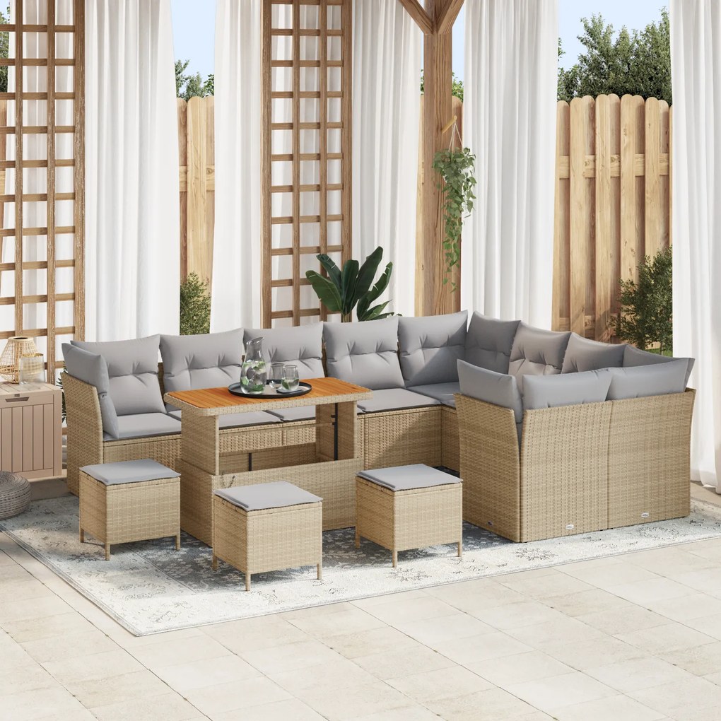 Conjunto de Sofá de Jardim vidaXL com Almofadas Bege Rattan Acácia