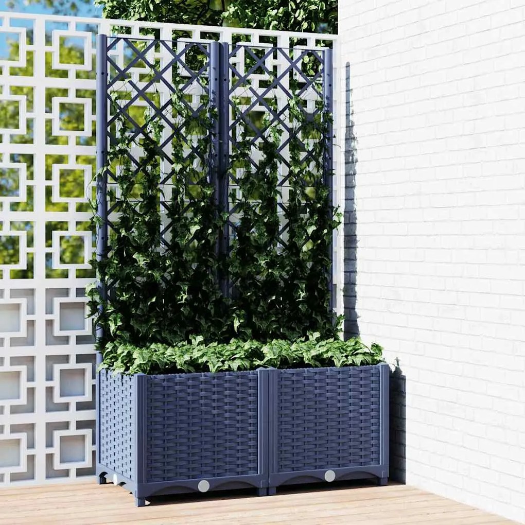 vidaXL Vaso de jardim com treliça azul-acinzentado 80x40x136 cm PP