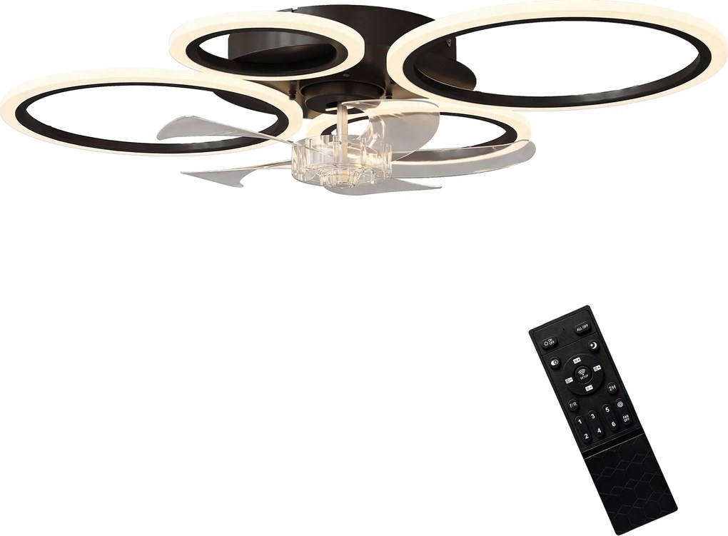 Ventilador de Teto com Luz e Comando, 77 x 55 x 13,5 cm, 6 Velocidades, Preto