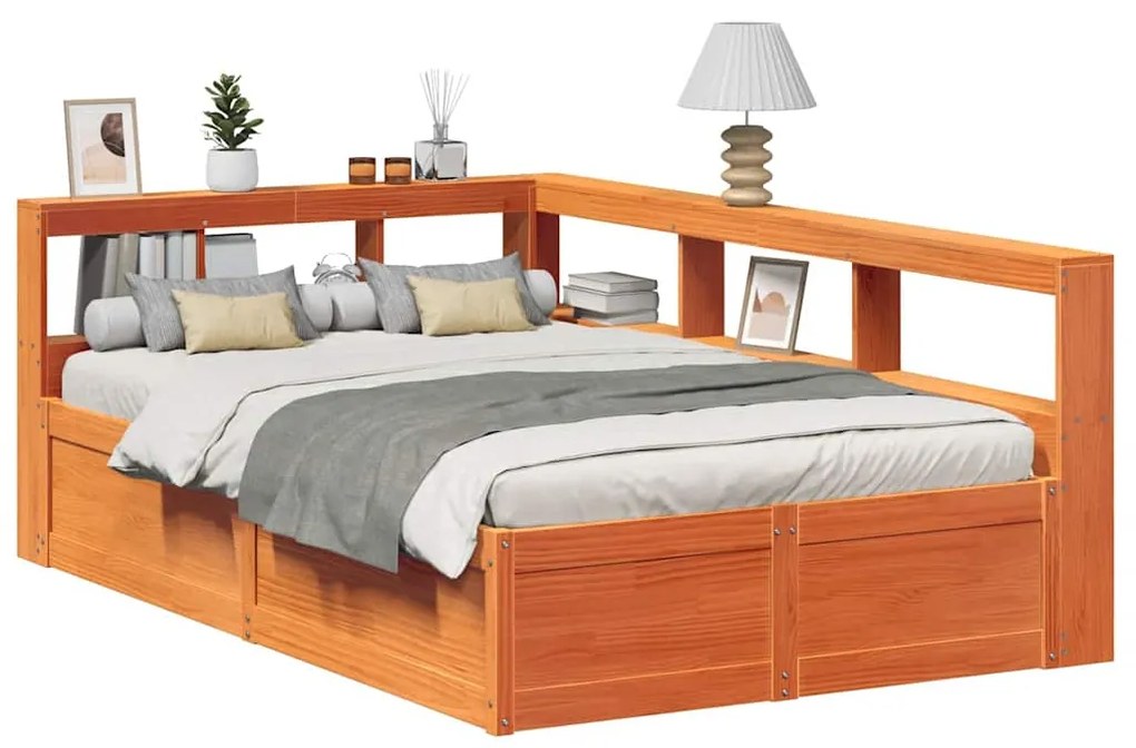 vidaXL Cama c/ estante sem colchão 120x200cm pinho maciço castanho-mel