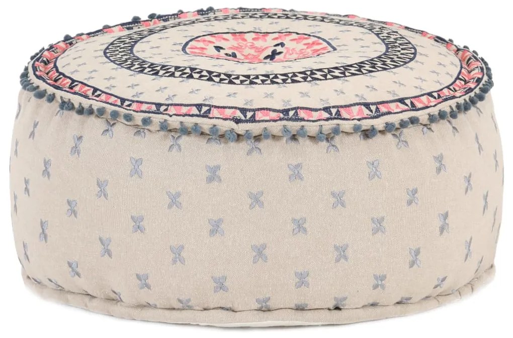 vidaXL Pufe redondo com bordado 60x25 cm algodão multicolorido