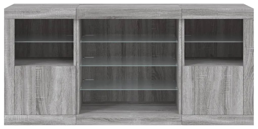 Aparador com luzes LED 142,5x37x67 cm cinzento sonoma