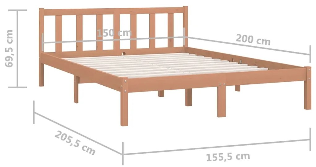 Estrutura cama king 150x200 cm pinho maciço castanho-mel