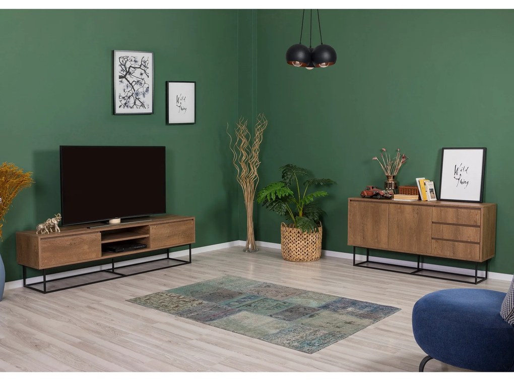 Conjunto de Mobiliário de Sala Laxus – Nogueira/Preto – 90x39x40 cm