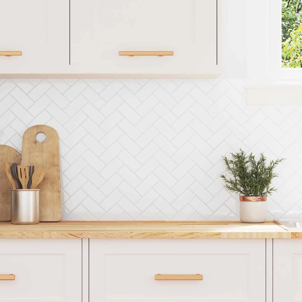 vidaXL Azulejo Chevron 50 pcs Branco 30 x 30 cm Poliuretano e PET