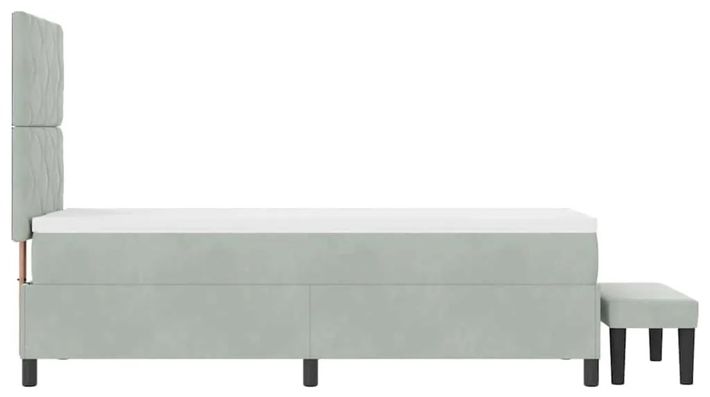 Cama Box Spring com Colchão e Banco Cinza Claro 80x200 cm Veludo