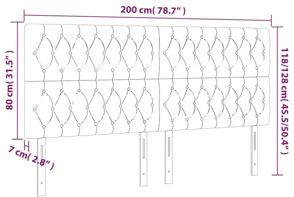 Cabeceira cama c/ luzes LED tecido 200x7x118/128 cm cor creme