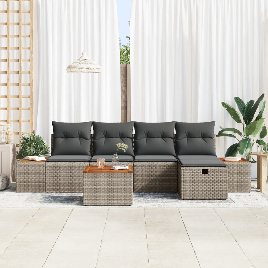 Conjunto de Sofá de Jardim de 6 Peças com Almofadas Cinza Rattan