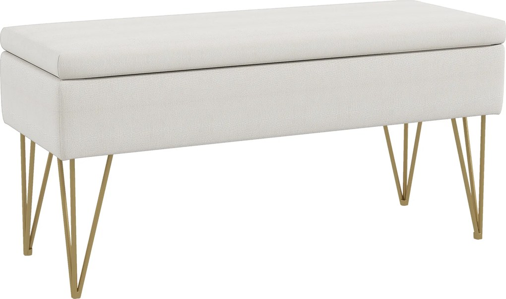 HOMCOM Banco para Pé de Cama Estofado em Tecido Sintético com Pernas de Aço e Assento Acolchoado, Cor Creme | Aosom Portugal