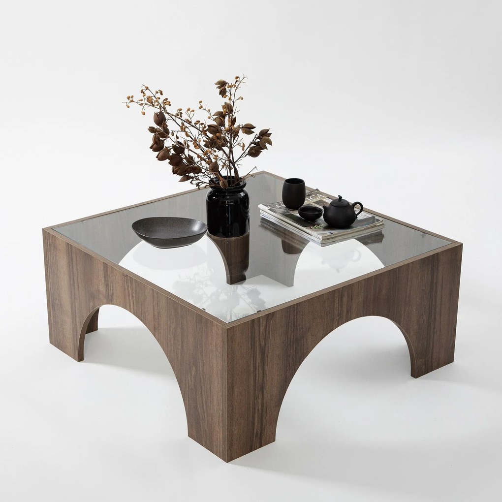 Mesa de Café Seine - Transparente e Nogueira - 80x35x80 cm
