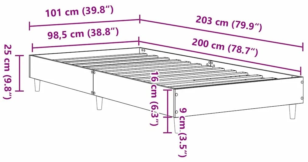Cama vidaXL 120x200 cm em Madeira de Carvalho Preta