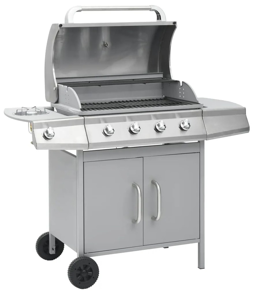 vidaXL Grelhador/barbecue a gás 4+1 zonas de cozinhar prateado