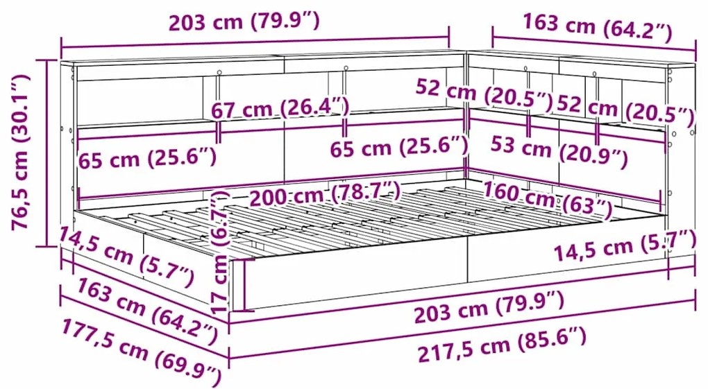 Cama Estante Carvalho Sonoma 160x200 cm - Madeira de Engenharia