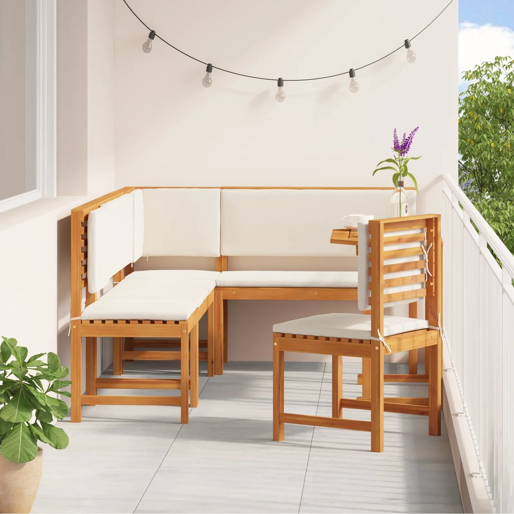 Conjunto de Jantar para o Jardim com 6 Peças e Almofadas em Madeira de Acácia