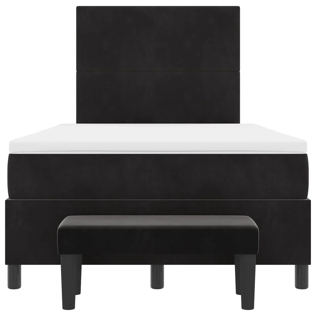 Cama Box com Colchão e Banco Preto 120x200 cm Veludo