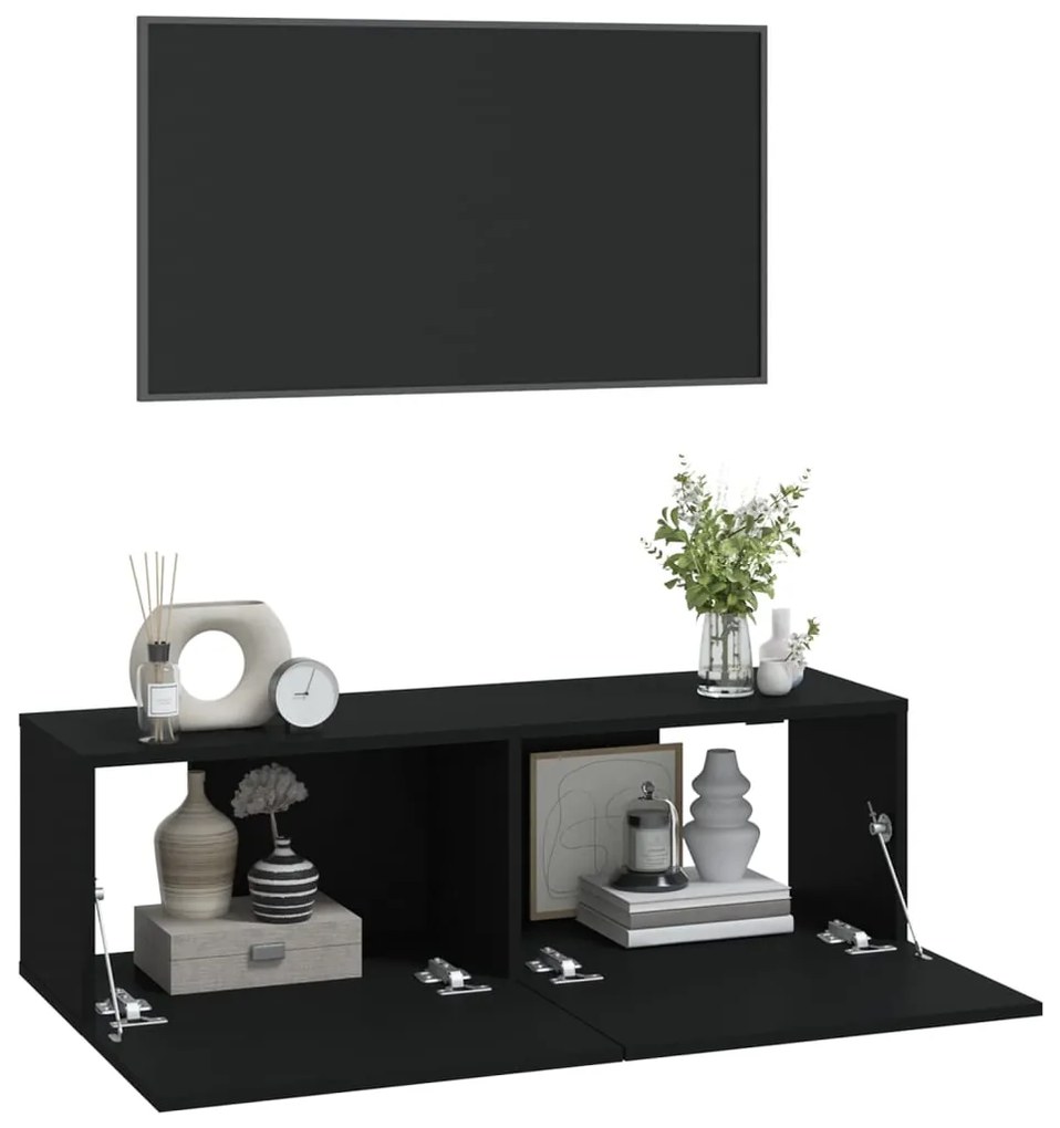 Móveis de TV p/ parede 2pcs 100x30x30cm derivados madeira preto