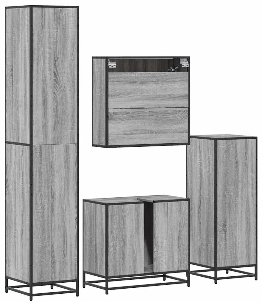 4 pcs Conjunto móveis casa de banho madeira proc. cinza sonoma