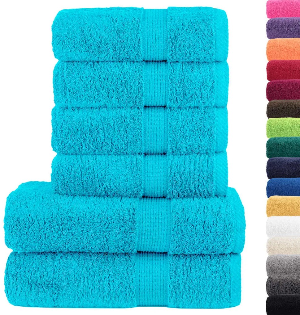 6pcs Conjunto toalhas banho premium SOLUND 600 gsm turquesa