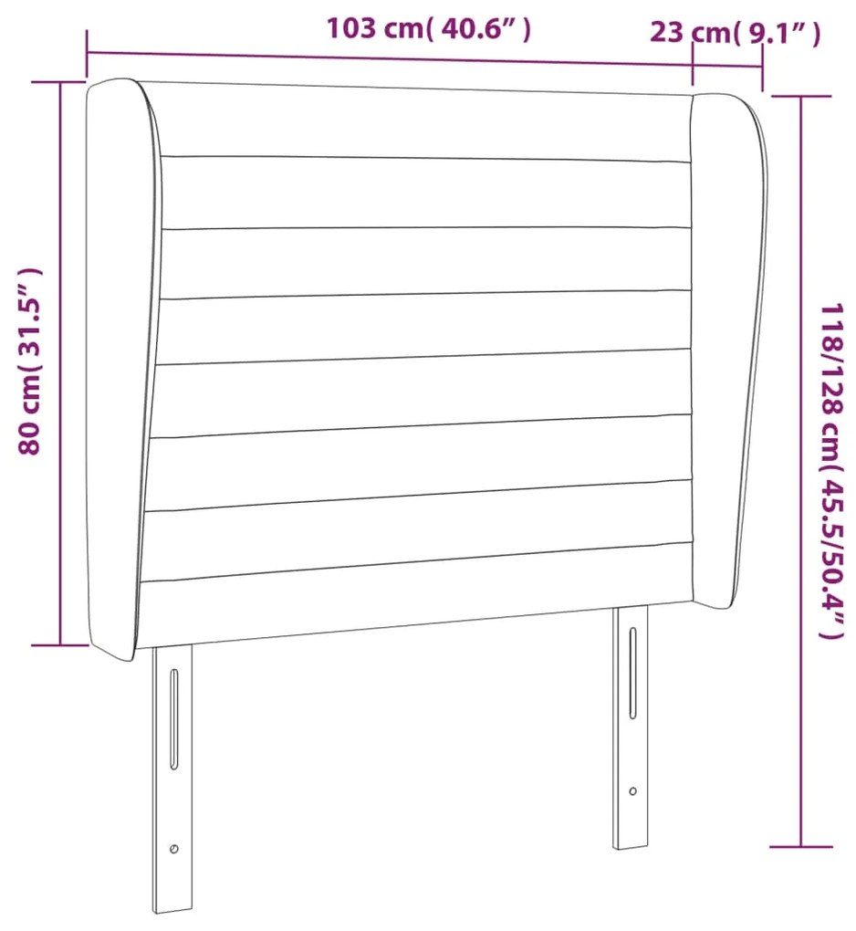 Cabeceira cama c/ abas tecido 103x23x118/128 cm cinzento-claro