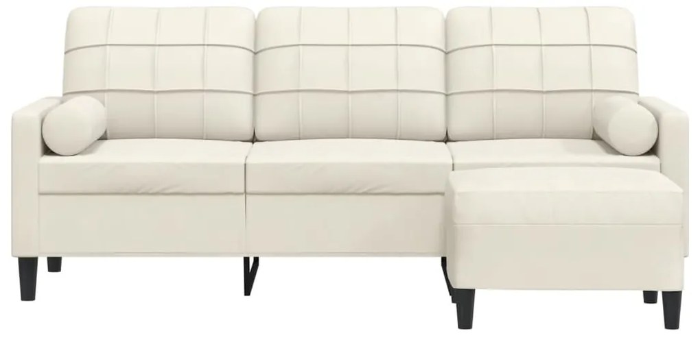 Sofá de 3 lugares com apoio de pés 180 cm veludo cor creme