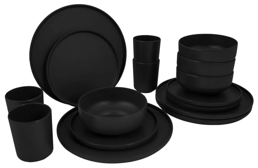 441570 Bo-Camp Louça de mesa 16 pcs Patom melamina preto