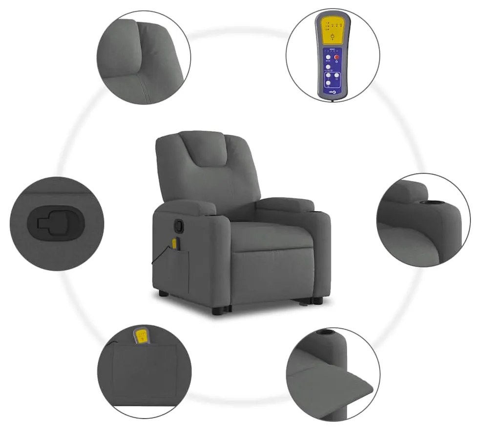 Poltrona elevatória de massagens tecido cinzento-escuro