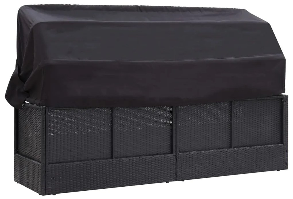 Sofá-cama de exterior com toldo vime PE preto
