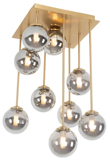 LED Plafond inteligente dourado com vidro fumado 9 luzes incluindo 9 Wifi G9 - Athens Moderno